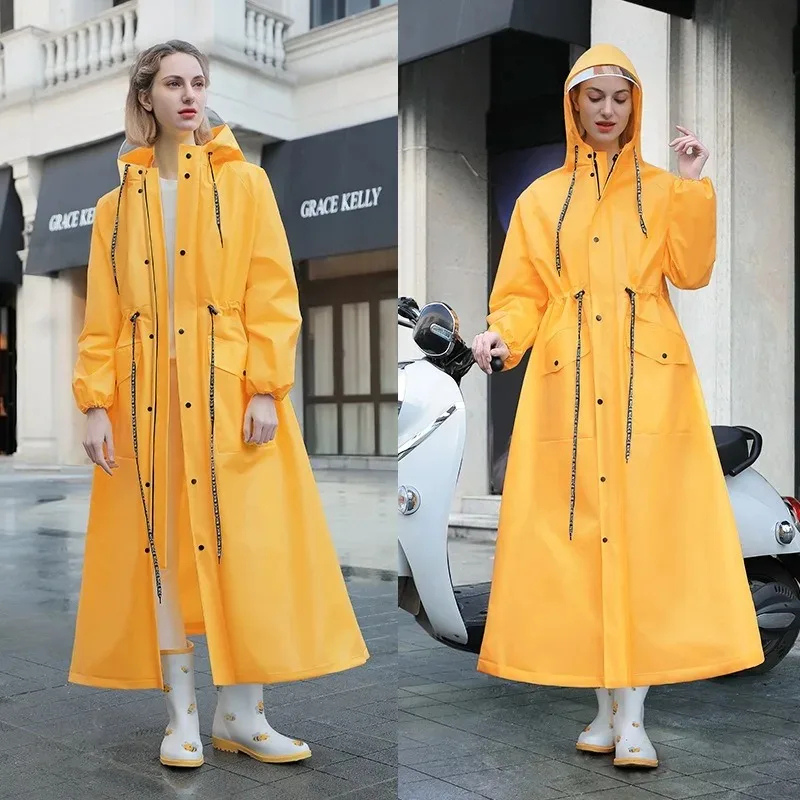 Rainoze - Regenjacke Damen mit Verstellbarer Kapuze, Wasserdichter Langer Mantel