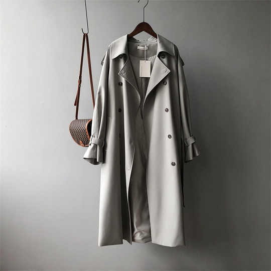 Mantoni - Damen Mantel Langer Trenchcoat, Oversized Stil, Doppelreihig mit Gürtel