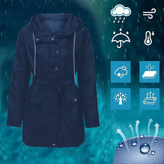 Fleezip - Regenjacke Damen mit Gürtel und Kapuze, Wasserdichter Windbreaker