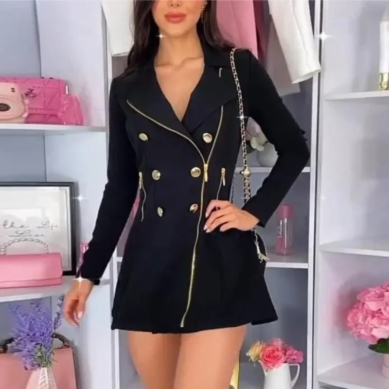 Femelle - Blazer Kleid Damen Mit Reißverschluss und Goldknöpfen