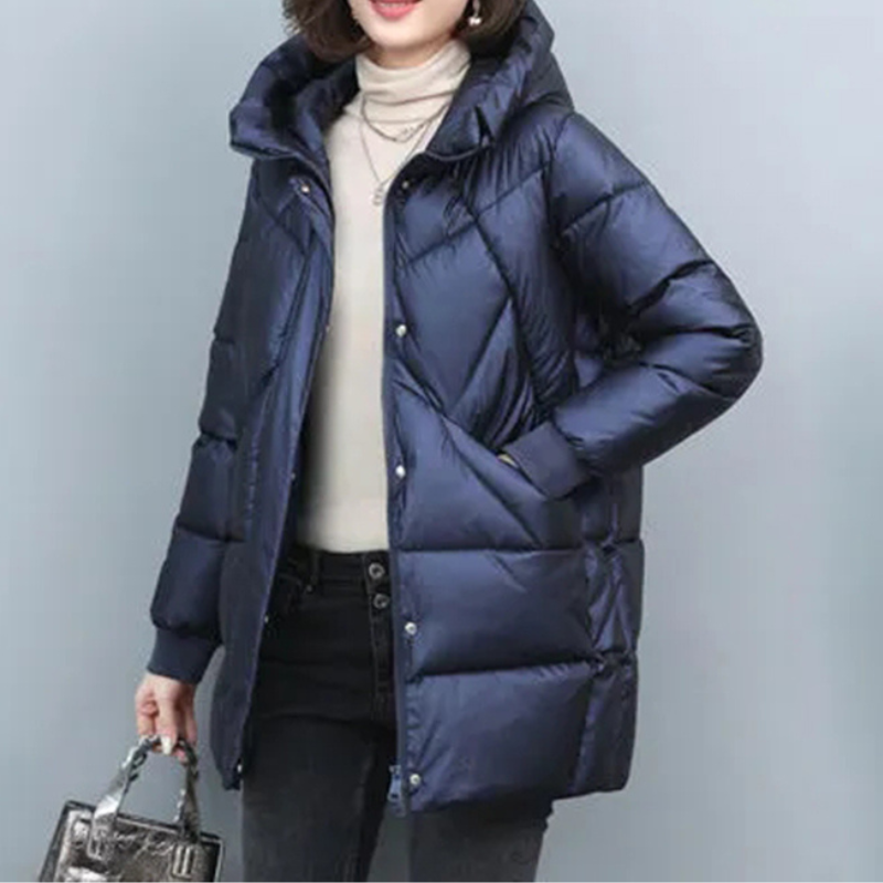 Cryovia - Daunenjacke Damen – Warmer Wintermantel mit modernem Steppmuster und Kapuze