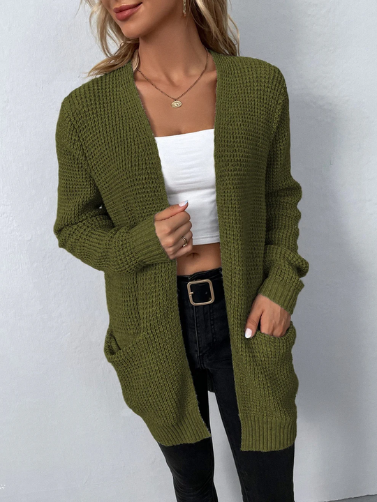 Wollina - Damen Oversized Strick-Cardigan, Weiches Rippstrickdesign, Langarm, Mit Knöpfen