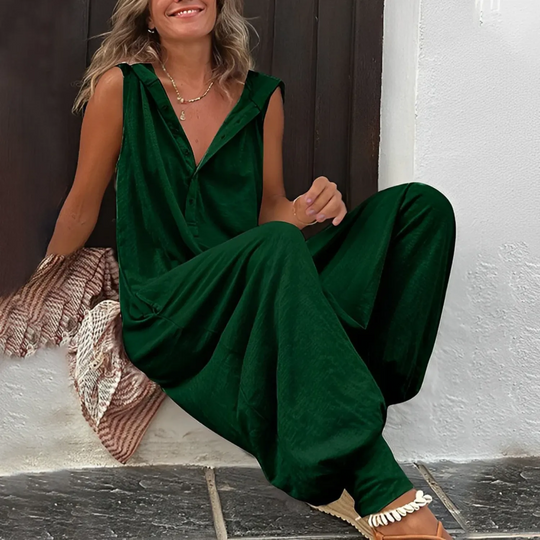 VIDA bequemer Jumpsuit mit Knöpfen, V-Ausschnitt und ärmellos