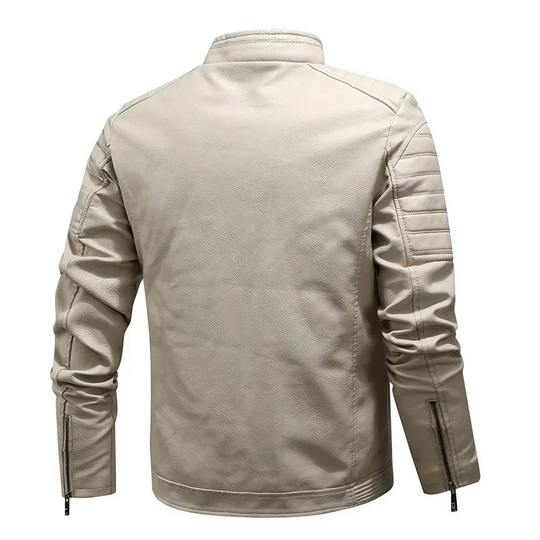 Krafden - Lederjacke Herren - Moderne Bikerjacke mit Stehkragen und Reißverschlüssen