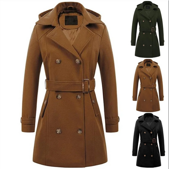 Darvena - Damenmantel Jacke – Kurzer Trenchcoat mit Gürtel und Doppelreiher