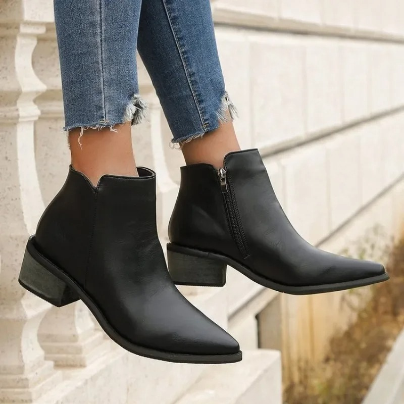 Modetta - Stiefeletten Damen Bequeme Ankle Boots mit Reißverschluss und Flachem Absatz