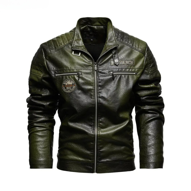 Vintiro - Lederjacke Herren - Stylische Bikerjacke mit Reißverschluss und Logos