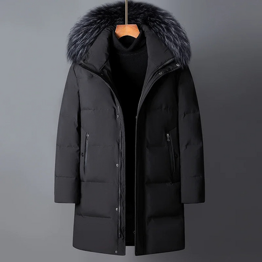 Mantoro - Mantel Herren Lang - Winterjacke mit Fellkapuze und Reißverschlusstaschen