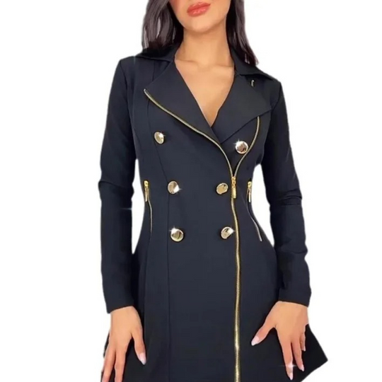 Femelle - Blazer Kleid Damen Mit Reißverschluss und Goldknöpfen