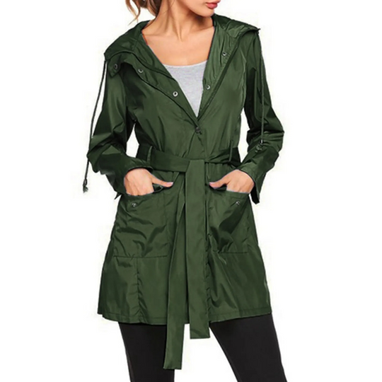 Fleezip - Regenjacke Damen mit Gürtel und Kapuze, Wasserdichter Windbreaker