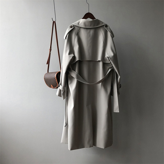 Mantoni - Damen Mantel Langer Trenchcoat, Oversized Stil, Doppelreihig mit Gürtel