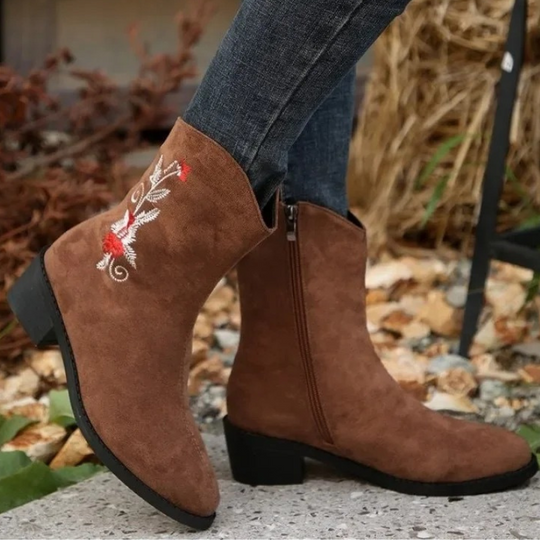 Nolvara - Damen Stiefeletten mit Stickerei und Reißverschluss, Ländlicher Stil