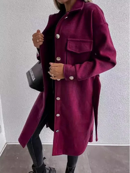 Mantova - Damen Mantel - Langer Hemdjacke mit Knopfleiste und Brusttasche