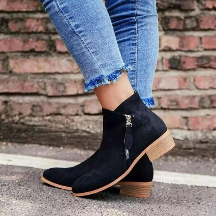 Modesta - Elegante Damen-Stiefeletten mit seitlichem Reißverschluss und Blockabsatz