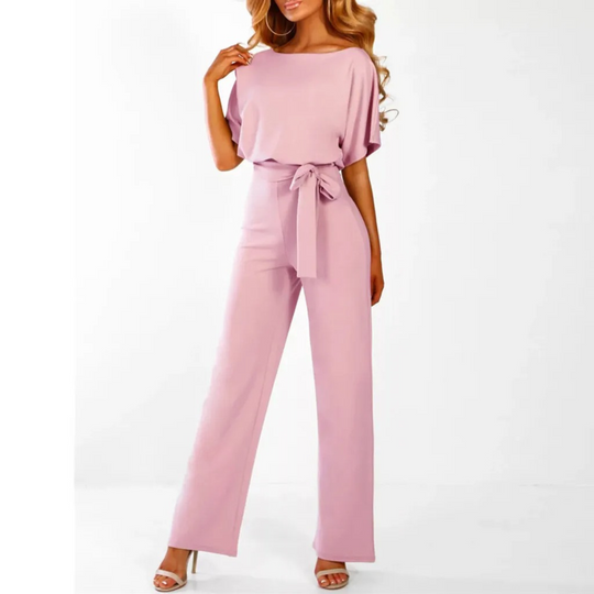 VIDA roter O-Ausschnitt einfacher High-Waist-Hosen-Jumpsuit