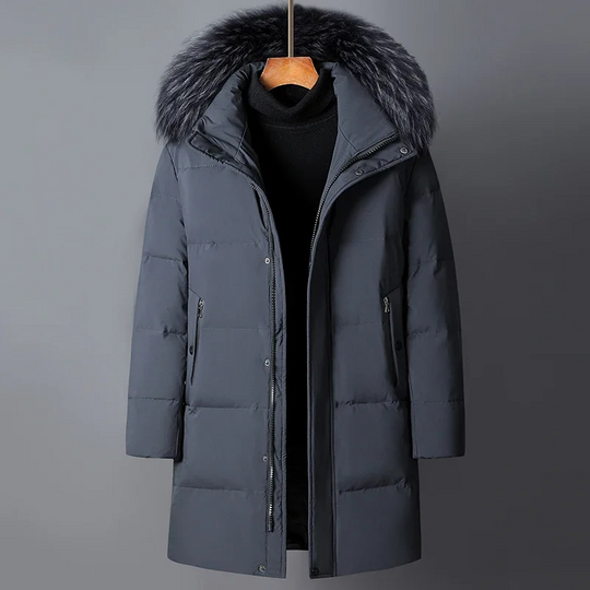 Mantoro - Mantel Herren Lang - Winterjacke mit Fellkapuze und Reißverschlusstaschen