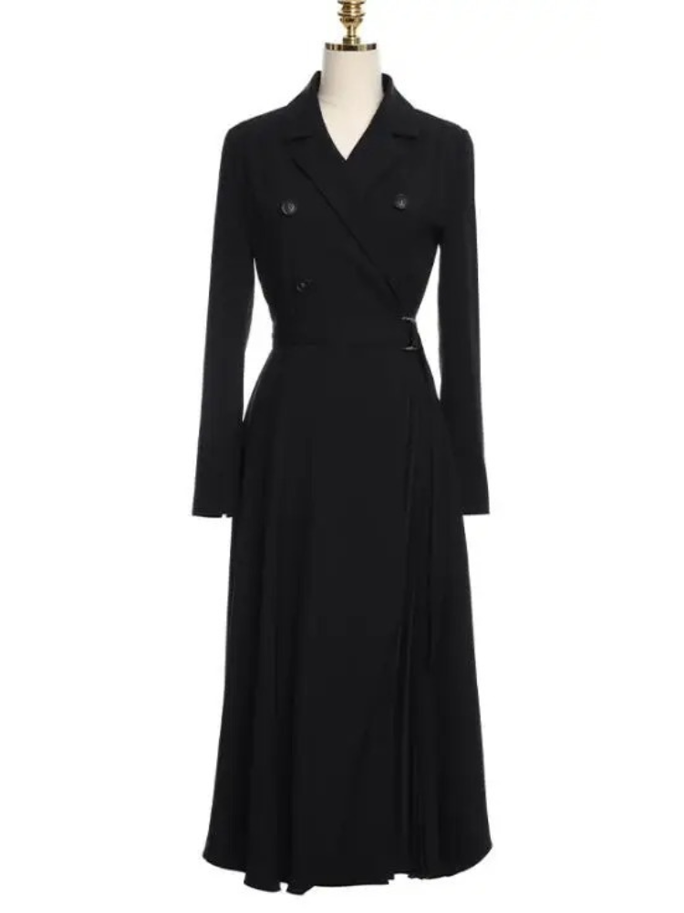 Femmina - Blazer Kleid Damen Lang Mit Gürtel, Plissiert und Zweireihig