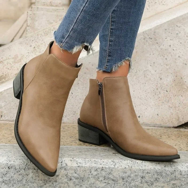 Modetta - Stiefeletten Damen Bequeme Ankle Boots mit Reißverschluss und Flachem Absatz