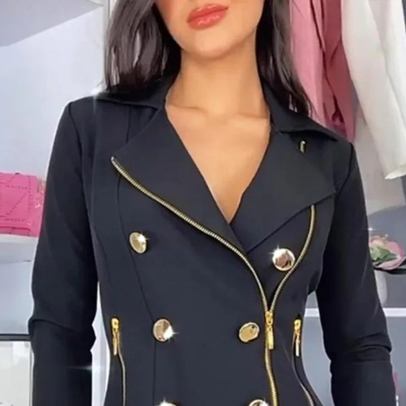 Femelle - Blazer Kleid Damen Mit Reißverschluss und Goldknöpfen