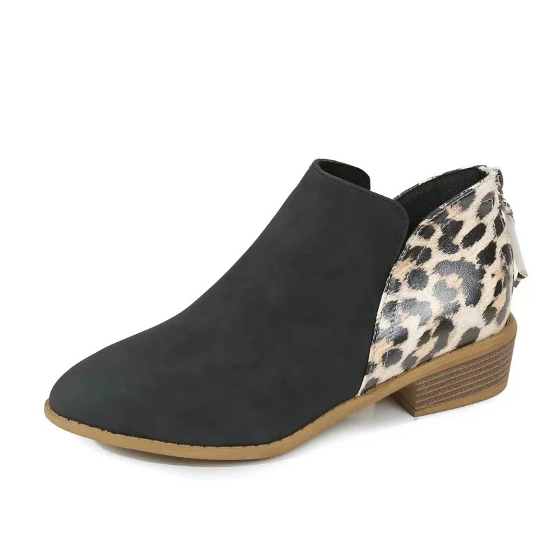 Farinou - Stiefeletten Damen mit Animal Print, Modische Flache Stiefel