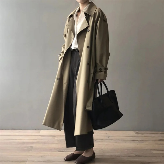 Mantoni - Damen Mantel Langer Trenchcoat, Oversized Stil, Doppelreihig mit Gürtel