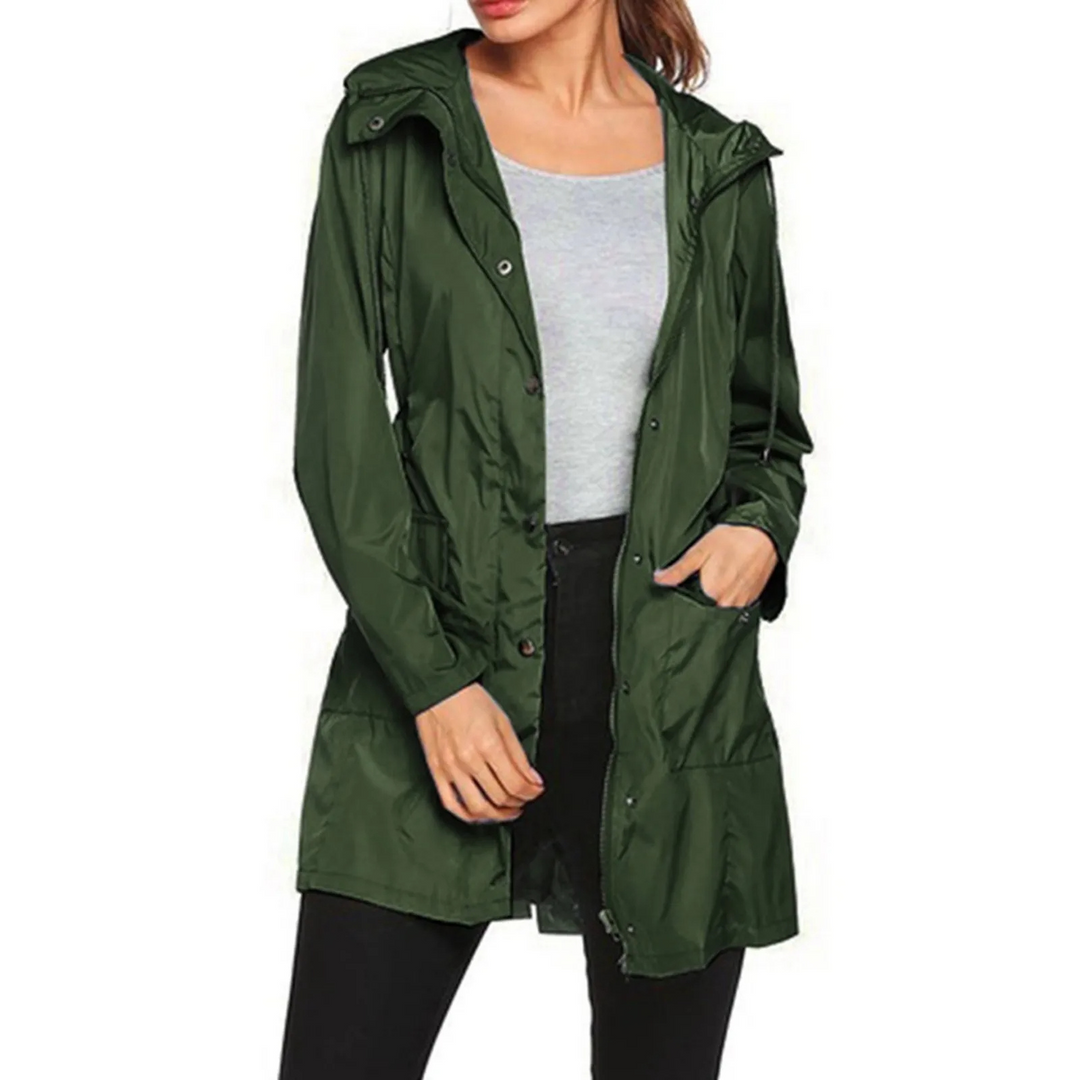 Fleezip - Regenjacke Damen mit Gürtel und Kapuze, Wasserdichter Windbreaker