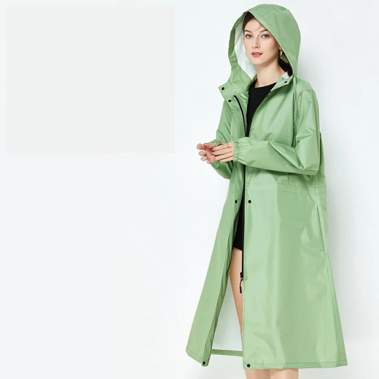 Rainzen - Wasserdichte Regenjacke Damen mit Kapuze, Langer Outdoor-Mantel