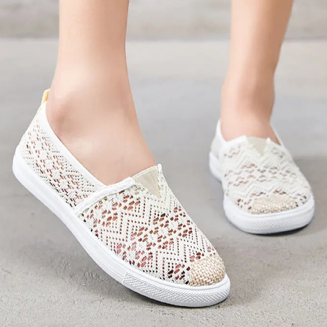 VIDA Flache Sohle Damen Espadrilles aus zerrissenem Leinwandstoff