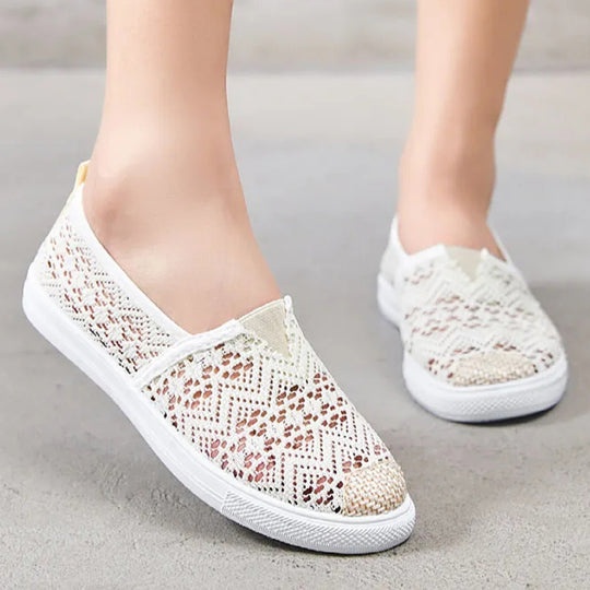 VIDA Flache Sohle Damen Espadrilles aus zerrissenem Leinwandstoff