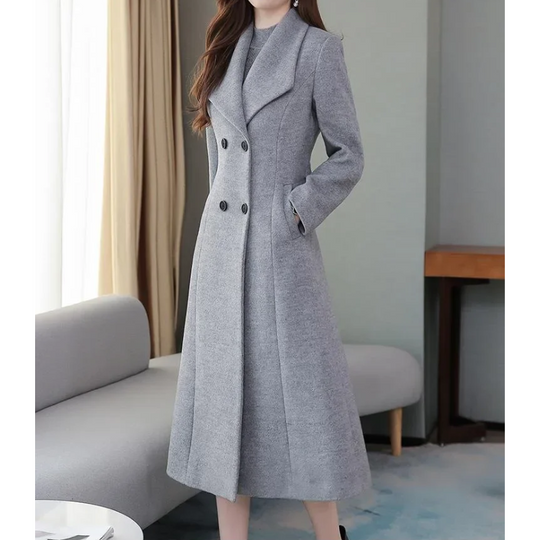 Frauzen - Damen Mantel - Langer Trenchcoat mit Knopfleiste und Klassischem Kragen