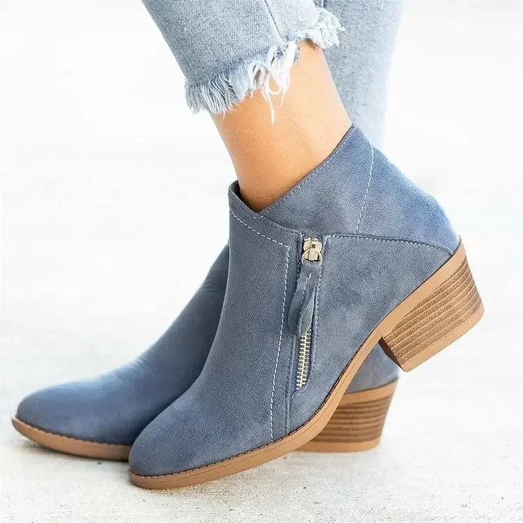 Glamino - Stiefeletten Damen Modische Ankle Boots mit Reißverschluss und Blockabsatz