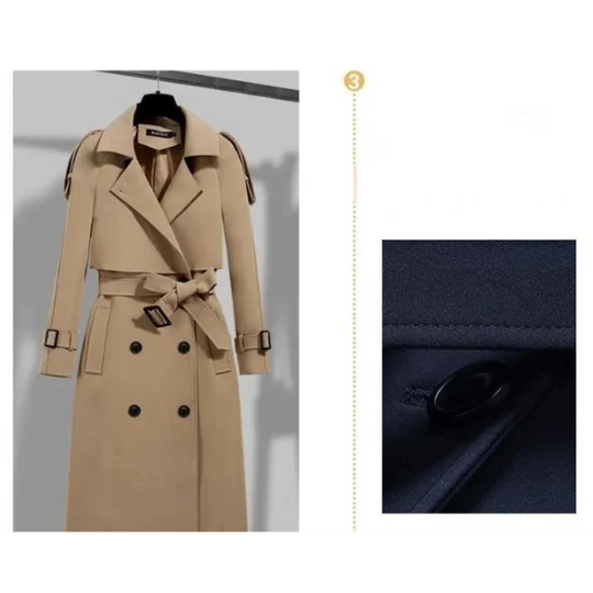 Luxmira - Damen Mantel Trenchcoat-Stil, Tailliert mit Gürtel, Doppelreihig