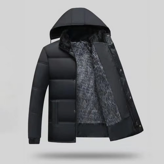 Windpro - Puffer Jacke Herren – Gefütterte Winterjacke mit Kapuze und Fell-Innenfutter