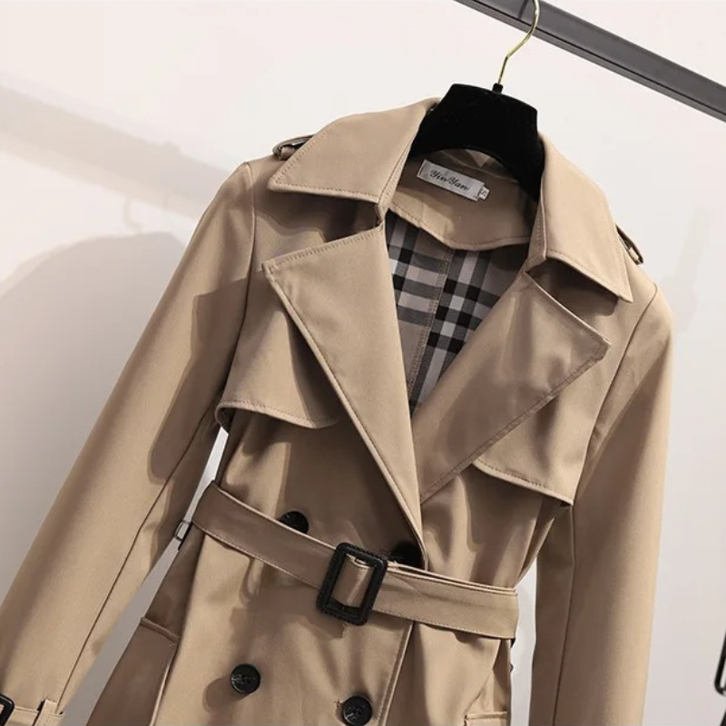 Vintola - Damen Mantel Langer Trenchcoat, Doppelreihig, Mit Gürtel und Taschen