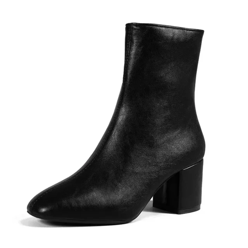 Wolgena - Damen Kunstleder Stiefeletten - Blockabsatz, Minimalistisches Design