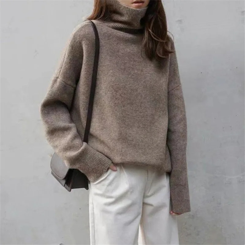 Klassik - Rollkragenpullover Damen, Oversized und Weich Gestrickt