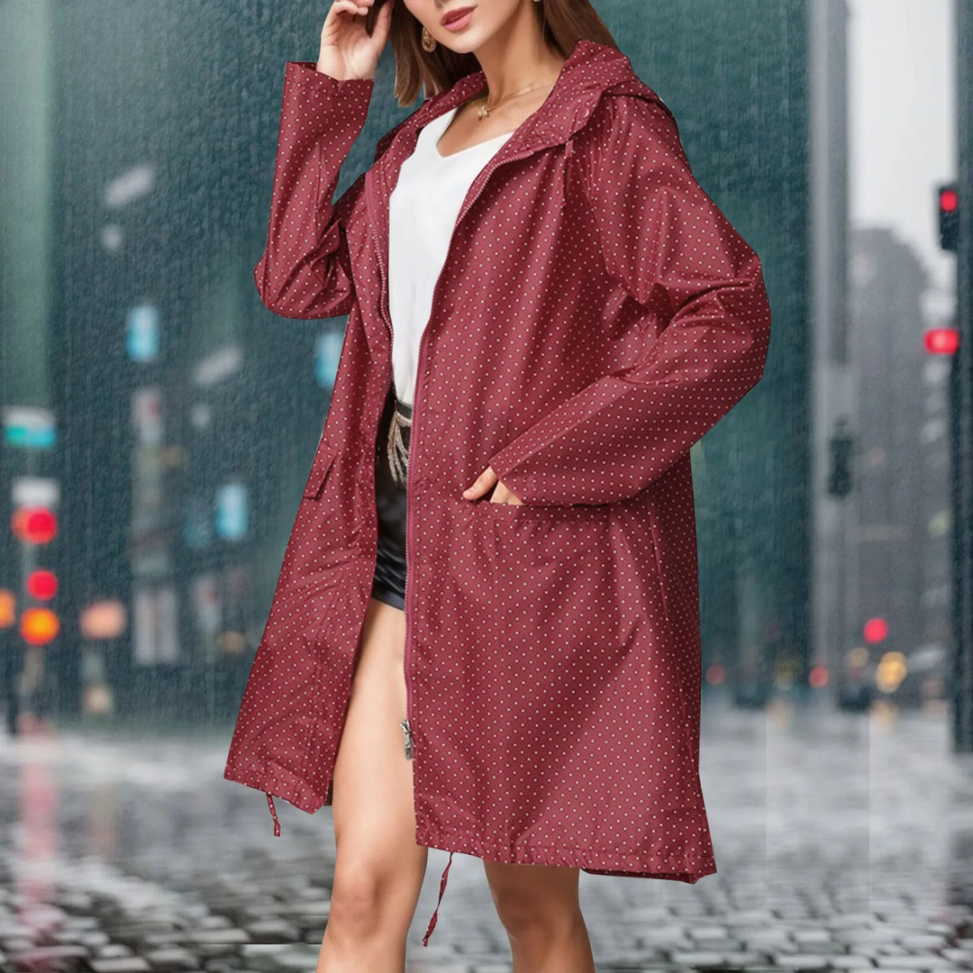 Drynara - Regenjacke Damen mit Punkten und Kapuze, Leichte Wasserdichte Jacke