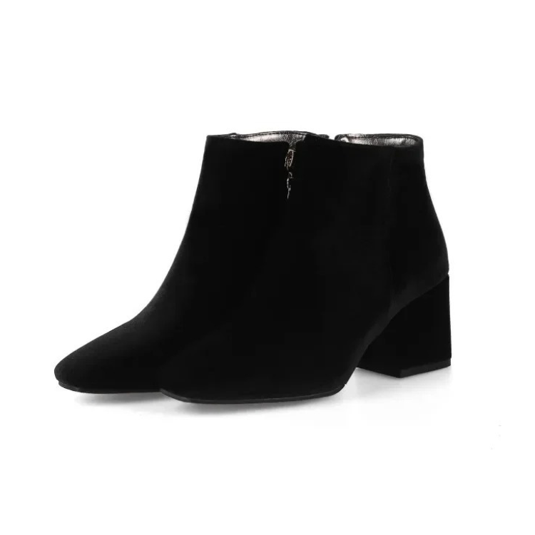 Vorlina - Damen Stiefeletten mit Hohem Blockabsatz und Samtoberfläche, Elegant