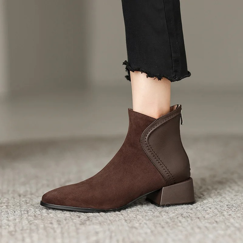 Menolta - Damen Stiefeletten mit Blockabsatz und Kontrastdetails, Modernes Design