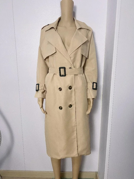 Stilvol - Damen Mantel Langer Trenchcoat mit Doppelknopfleiste und Gürtel