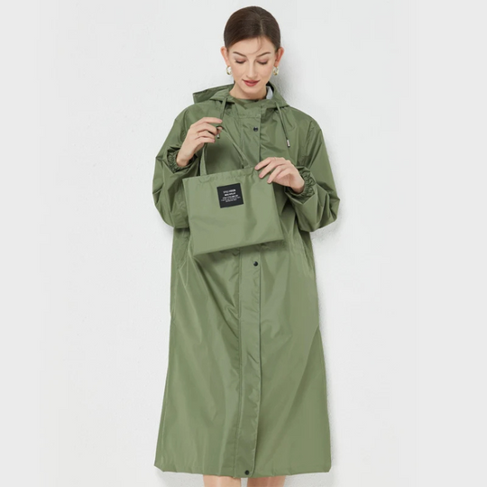 Rainzen - Wasserdichte Regenjacke Damen mit Kapuze, Langer Outdoor-Mantel