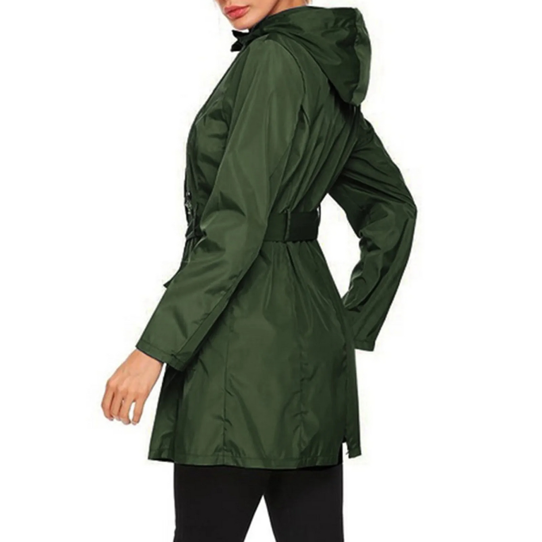 Fleezip - Regenjacke Damen mit Gürtel und Kapuze, Wasserdichter Windbreaker