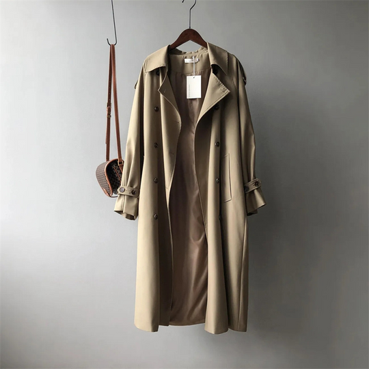 Mantoni - Damen Mantel Langer Trenchcoat, Oversized Stil, Doppelreihig mit Gürtel