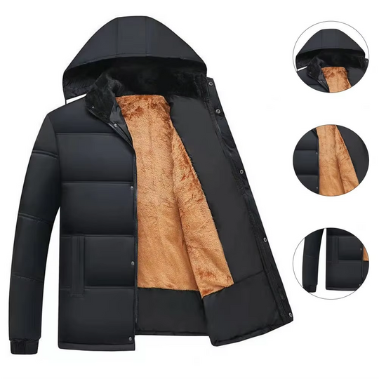 Windpro - Puffer Jacke Herren – Gefütterte Winterjacke mit Kapuze und Fell-Innenfutter