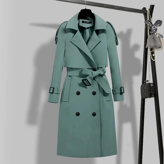 Luxmira - Damen Mantel Trenchcoat-Stil, Tailliert mit Gürtel, Doppelreihig