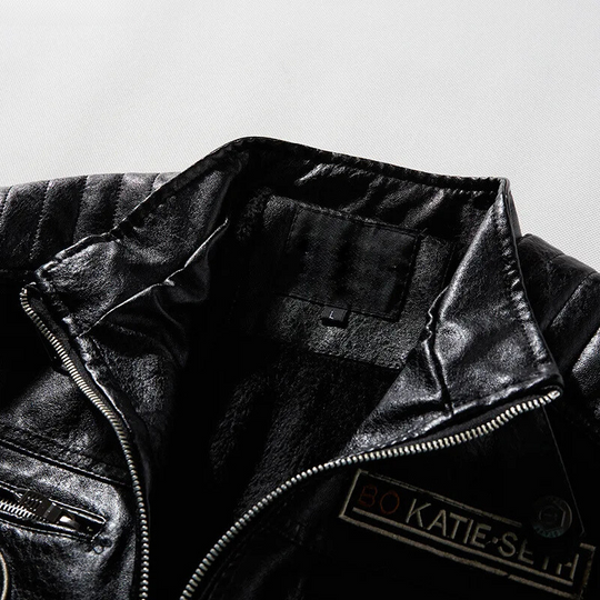 Vintiro - Lederjacke Herren - Stylische Bikerjacke mit Reißverschluss und Logos