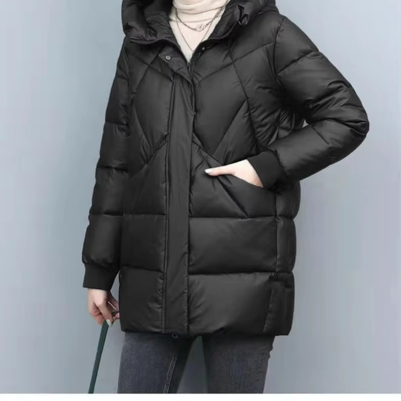 Cryovia - Daunenjacke Damen – Warmer Wintermantel mit modernem Steppmuster und Kapuze