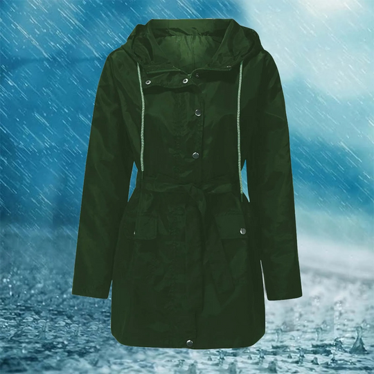 Fleezip - Regenjacke Damen mit Gürtel und Kapuze, Wasserdichter Windbreaker