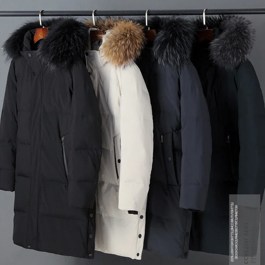 Mantoro - Mantel Herren Lang - Winterjacke mit Fellkapuze und Reißverschlusstaschen