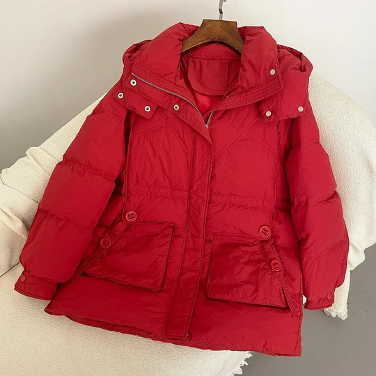 Norvara - Daunenjacke Damen – Warme Winterjacke mit Kapuze und praktischen Taschen